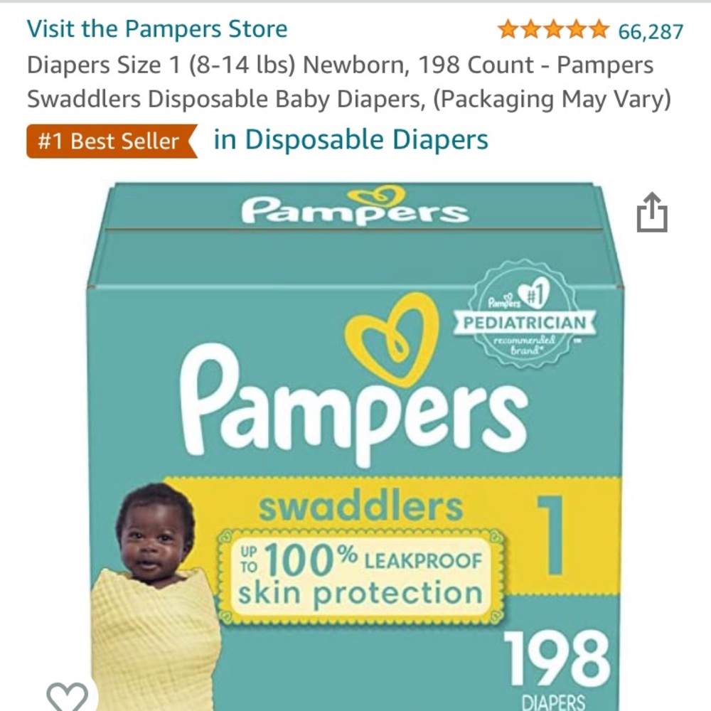 Pampers Size 1 Diapers - UNOPENED box of 198